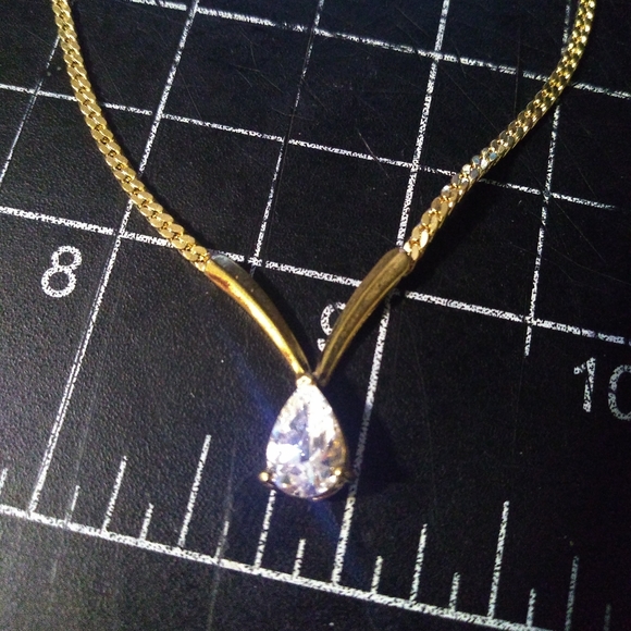 Gold Coloured Necklace, Wheat Pattern Chain with Cubic Zirconia Stone, 1… - Picture 4 of 12